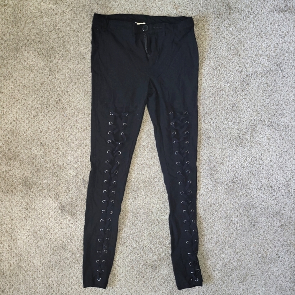 Black Lace Up Pants Punk Jeans Streetwear Y2K